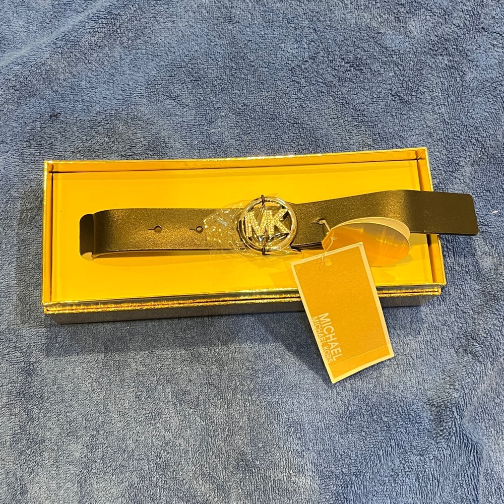 Michael Kors Womens Black Leather Belt Gold Buckle (S/M) - Picture 9 of 10